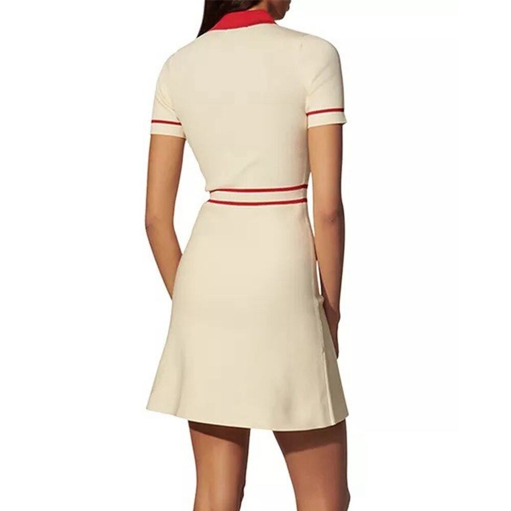 Sandro Paris Irene Polo Cream/Red Collared Dress in Size 40/8 - Picture 2 of 16